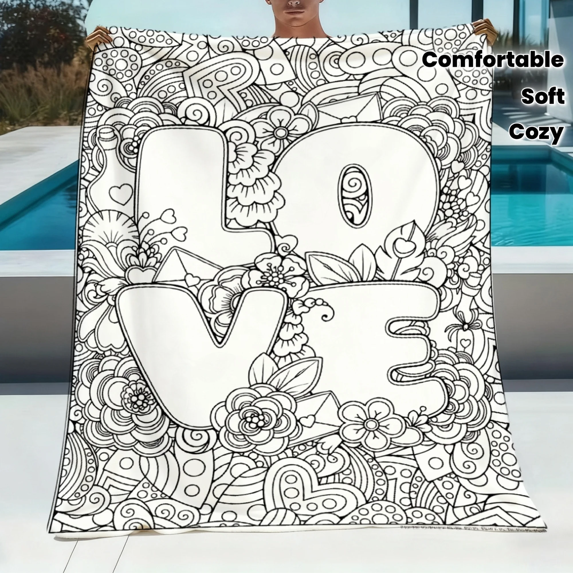 Black White Coloring Page Anime Flannel Throw, Soft Comfortable for Sofa Bed Couch Travel Birthday Christmas Gift
