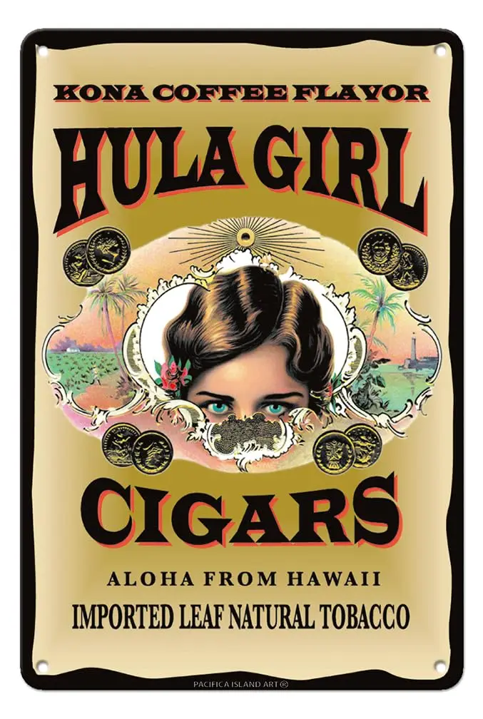 Pacifica Island Art Hula Girl Brand Cigars - Coffee Flavor - Aloha from Hawaii - Vintage Cigar Label by Hula Girl Store - 8