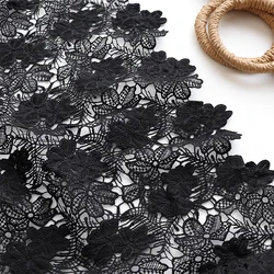 Black Milk Silk Water-Soluble Lace Hollowed Out Embroidery Lace Fabric Skirt Cheongsam Fashion Designer Fabric By the meter