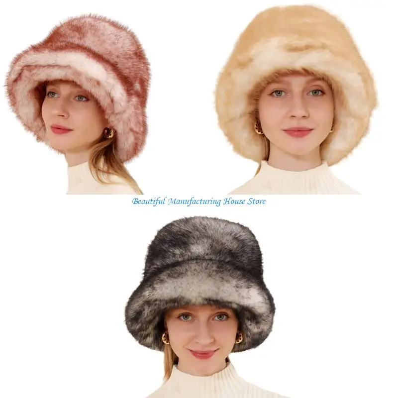 

E56A Windproof Warm Cap Ushanka Hat Y2K Furry Bucket Hat Adult Beanie Thick Plush Hat