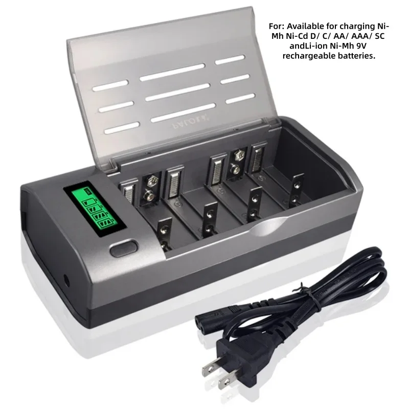 PALO 4 Slot LCD Display Smart Charger for 1.2V AA/AAA Ni-MH/Ni-Cd or C/D Size LR20 NiMH/Ni-Cd 9V Rechargeable Batteries