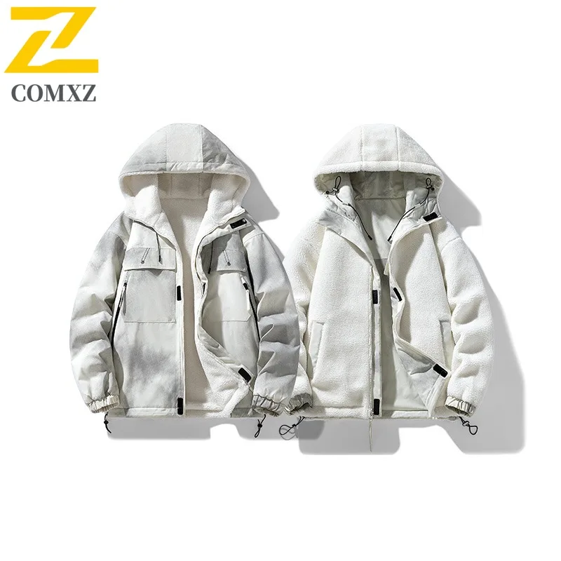 COMXZ 2025 Giacca Sherpa reversibile da donna da uomo Tattiche casual a blocchi di colore Giacca a vento per sport all'aria aperta impermeabile e antivento