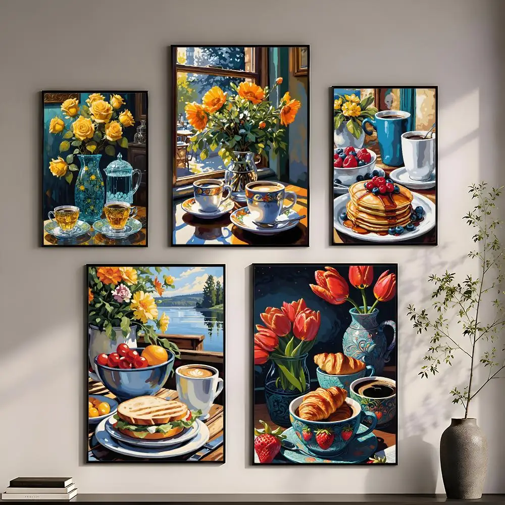 Afternoon Tea Coffee Cup Poster Perfect Sticker Self Adhesive for Office Home Theater Wall Art Decor Fancy Gift