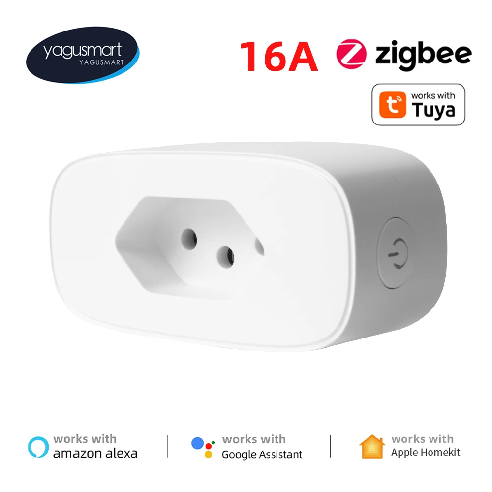 Yagusmart Zigbee Brazil Smart Socket BR Homekit Plug Wireless 16A Outlet Energy Monitor Współpracuje z aplikacją Tuya Alexa Google Home