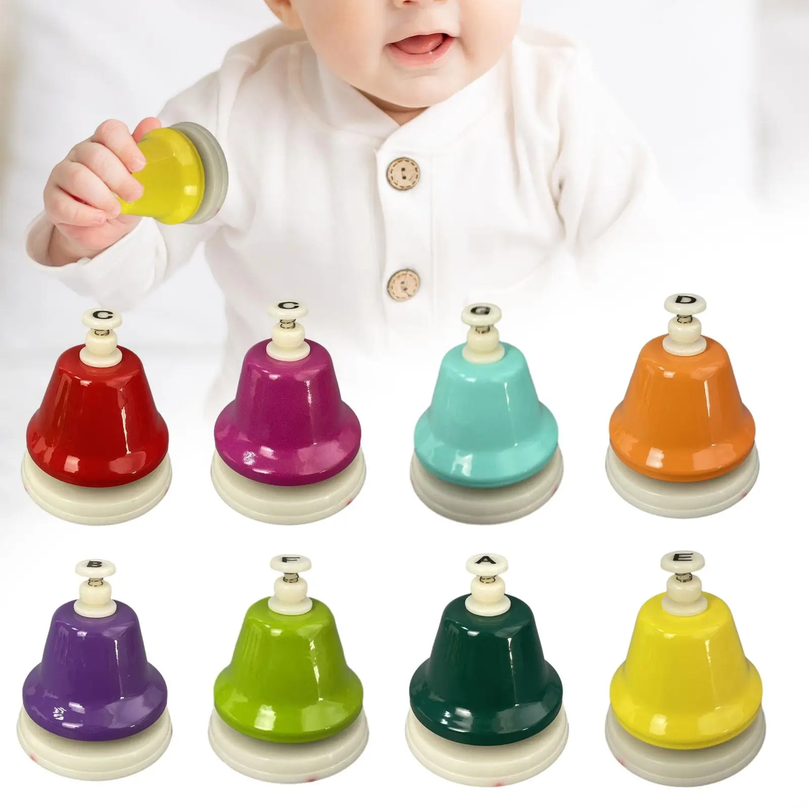 Desk Bells for Kids Colorful Musical Learning Toys Musical Teaching Set of 8Pcs 8 Notes Hand Bells Set Teaching Aid Kindergarten