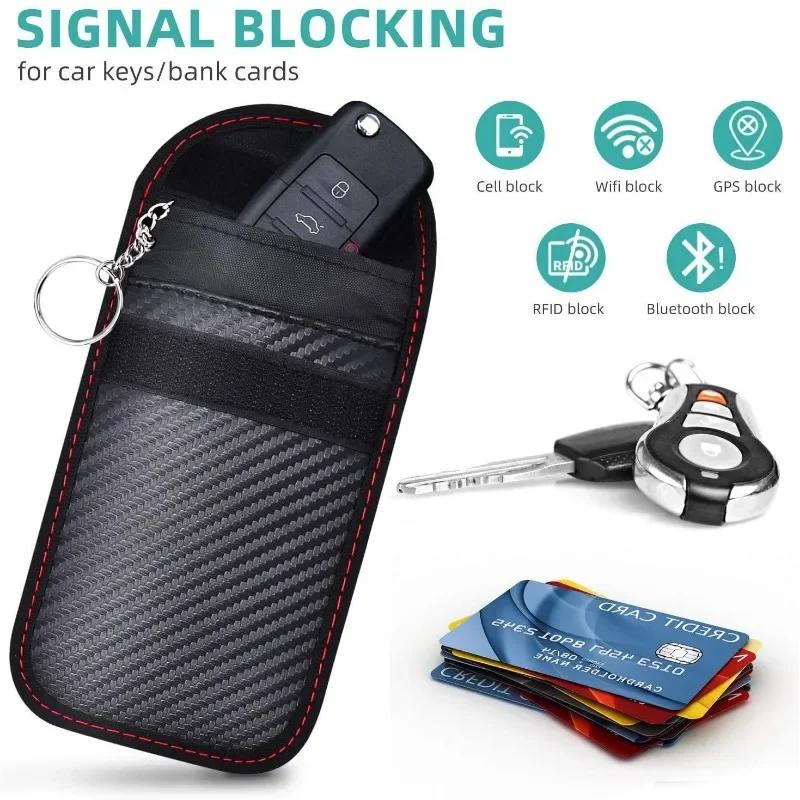 3Sizes Car Key Signal Blocker Case Faraday Cage Fob Pouch Keyless Anti Theft and Anti Scanning Rfid Blocking Bag Car Accessories