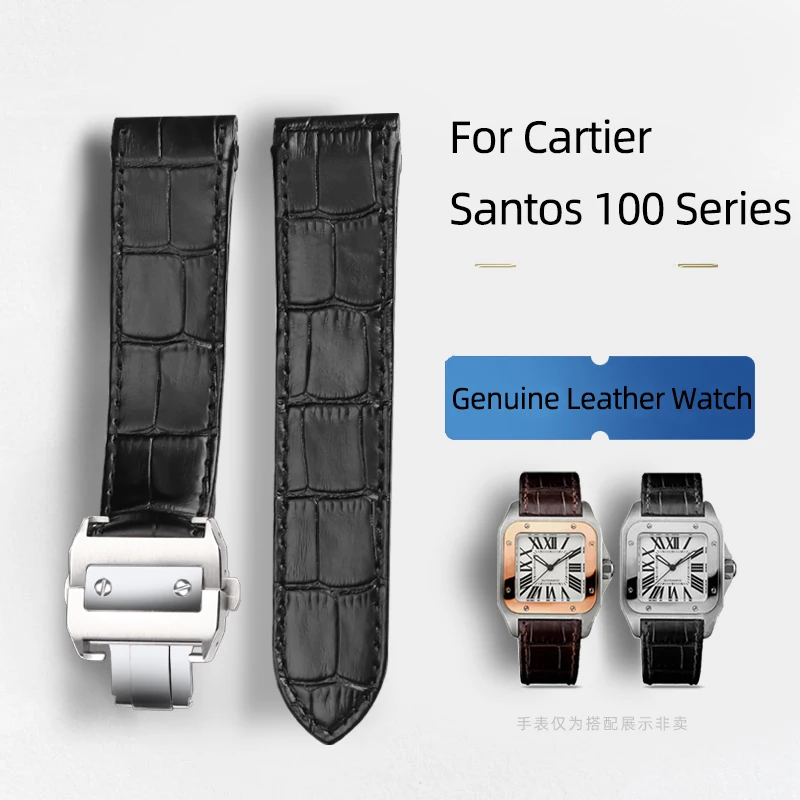 20mm 23mm High Quality Genuine Leather Watch Strap For Cartier Watchband Santos 100 Series Men's And Women Folding Buckle