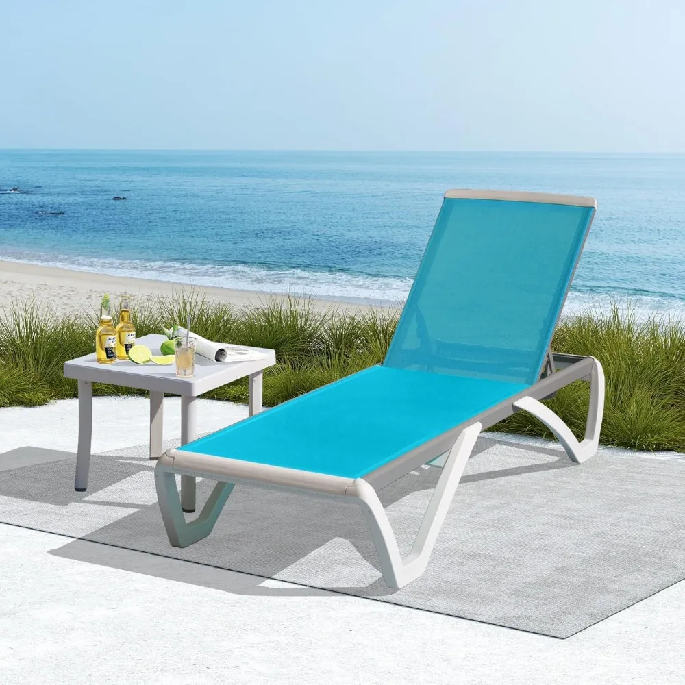 

Outdoor Lounge Chairs Set of 2, Aluminum Pool Lounge Chairs with 5 Adjustable Backrest and Side Table, Full Flat Patio Lounge Ch
