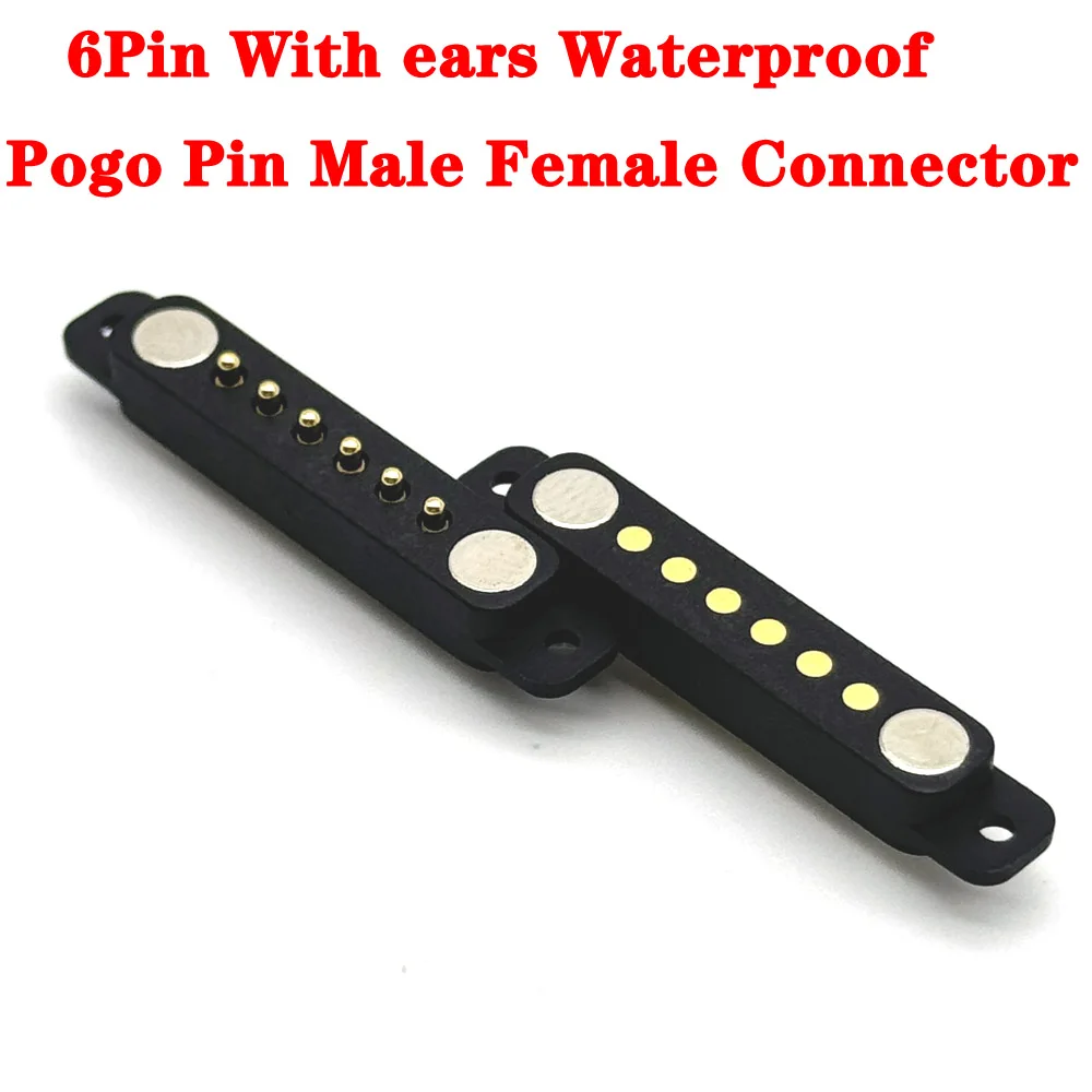 

1sets 6Pin With ears Waterproof DC Magnetic Pogo Pin Connector 1A Pogopin Male Female Spring Loaded DC Power Socket 10P