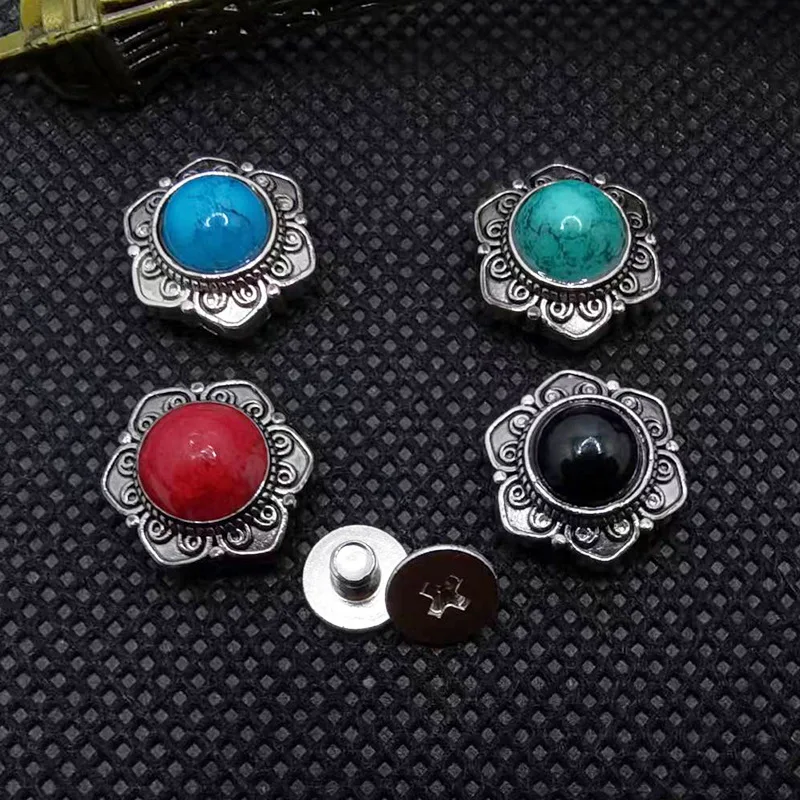5 sztuk 14mm antyczne srebro zachodni kwiat gwiazda jasne turkusowe Conchos Stud dla rzemiosła skórzanego torba na pasek opaska na kapelusz bransoletka Decor