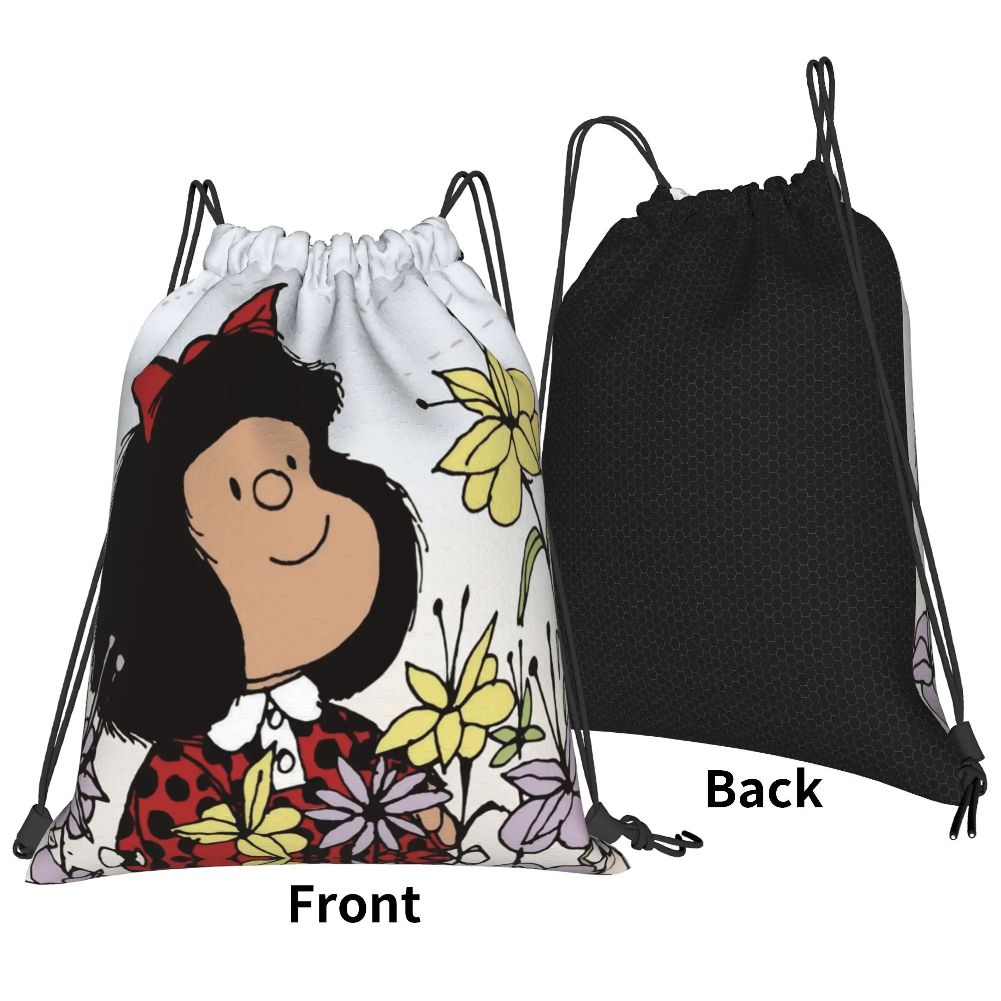 Mafaldas Flowers 80s Backpack Drawstring Sports Bags Gym Bag Water Resistant String Sackpack for Working Out 36cm (W) x 43cm (H)