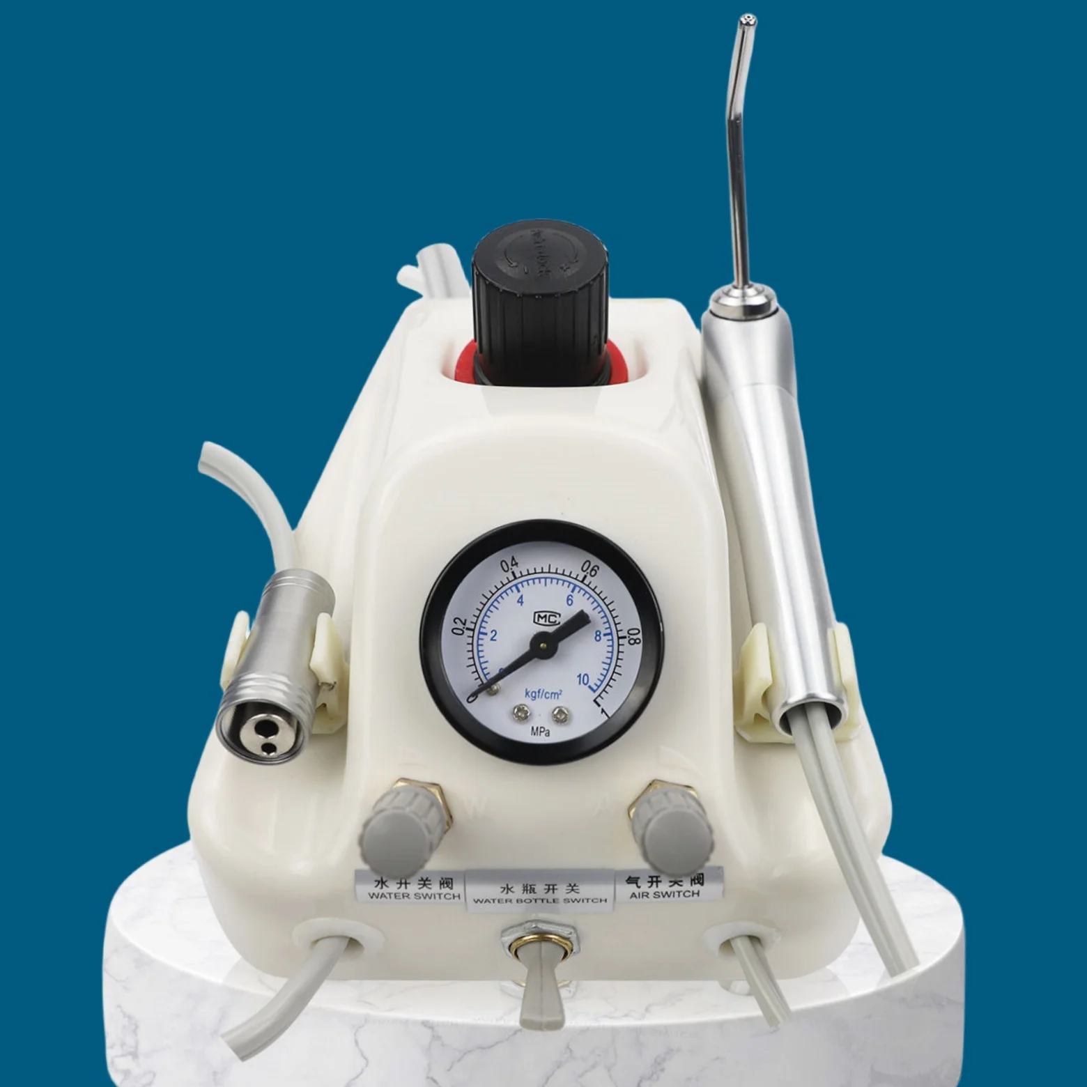 Dental Turbined Unit with 3 Way Syringe Handpiece, 500ML Water Bottle, Air Control Foot Switch, Work with Air Compressor