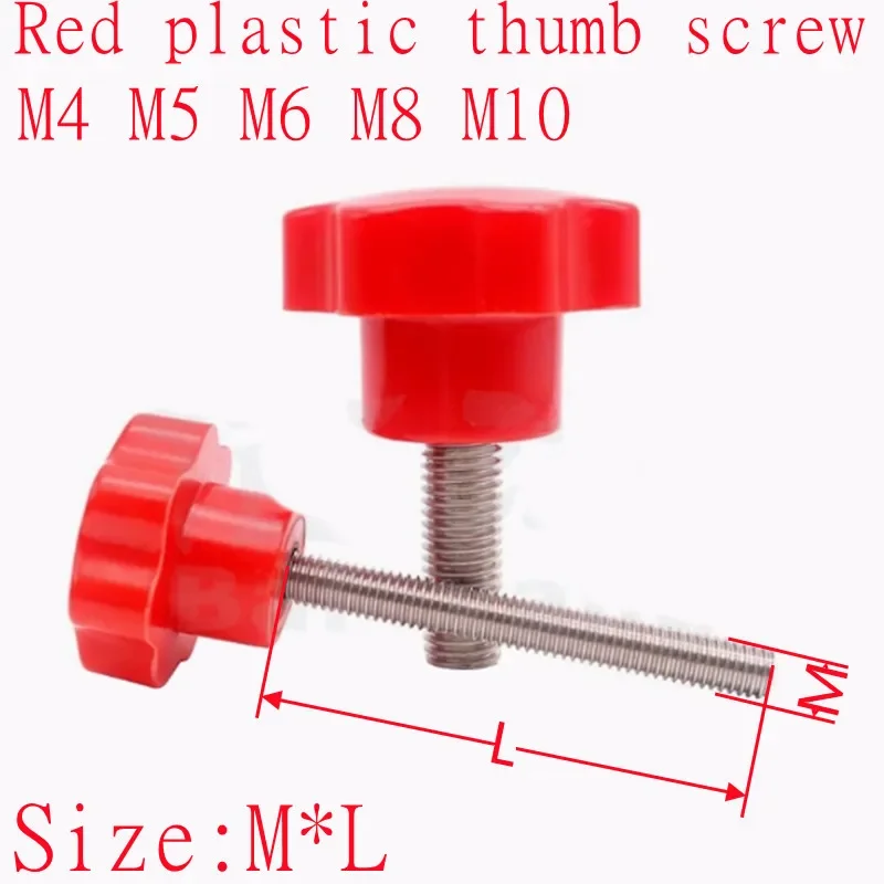 2pcs M4 M5 M6 M8 M10 * To 80mm Red Star Plum Bakelite Hand Tighten Thumb Screw Knob Tightening Screw Bolts