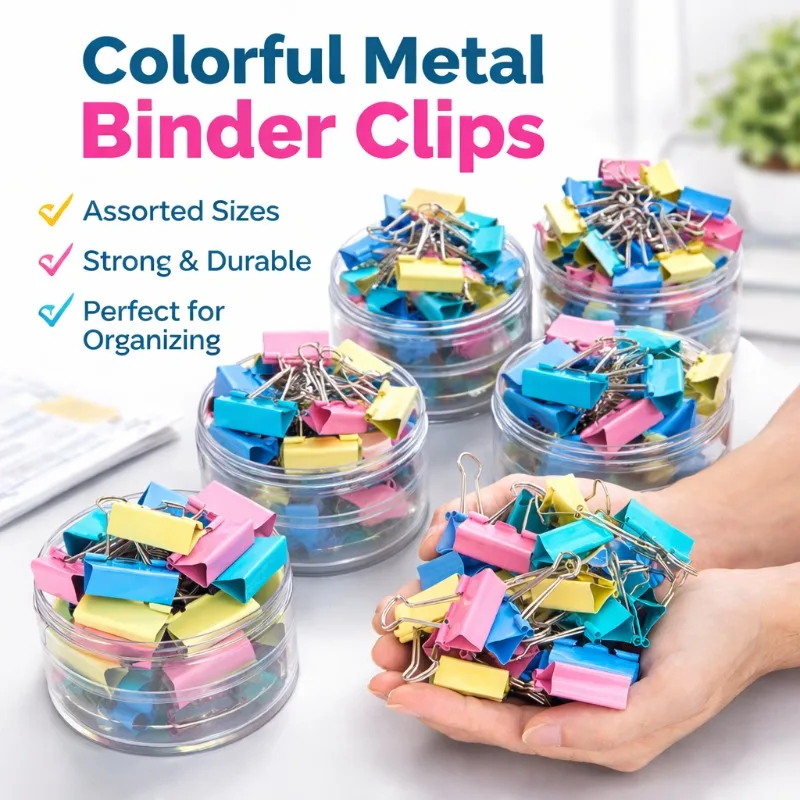 40PCS/Set Long Colorful Metal Binder Clips, Assorted Sizes Office Paper Clips Documents, Black File Clips Stationery Supplies