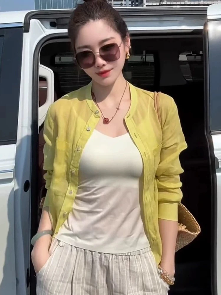 Ele Simple Linen Long Sve irt Cardigan aperto leggero primavera estate da donna Top Faion Sensation Protezione solare