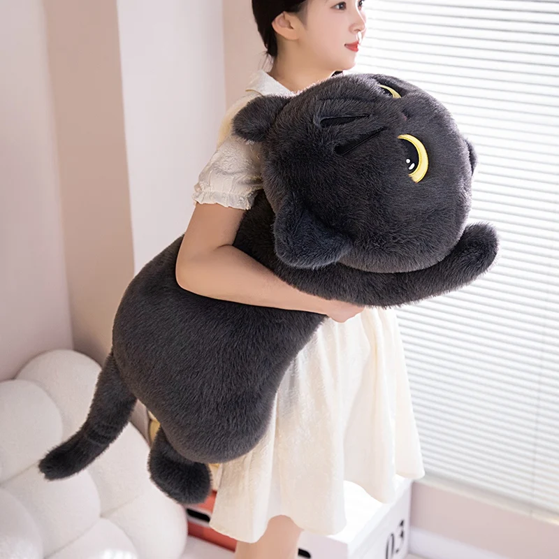 Stuffed Soft Lying Cat Cute Cat Plush Pillow Cushion Lovely Black Cat Sleeping Pillow Christmas Gifts