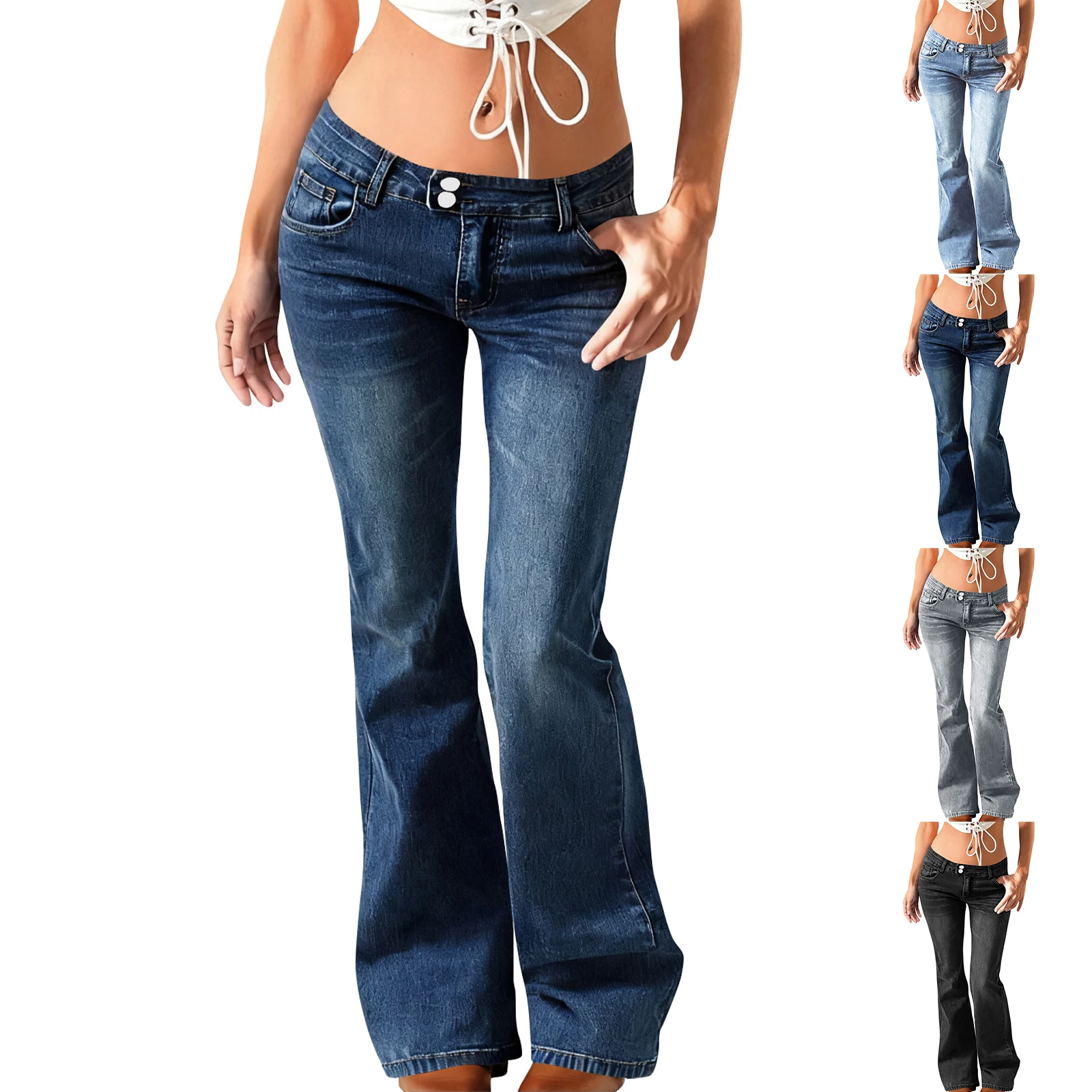 

YK2 Ретро с низкой талией, сексуальные облегающие длинные джинсовые брюки для женщин, модные широкие прямые эластичные джинсы с карманами