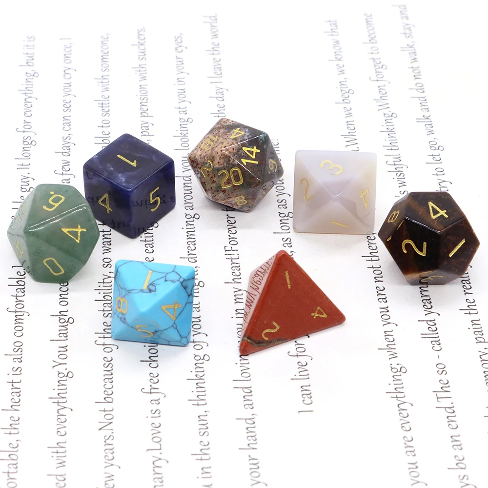 Natural Stones Hand Carved Polyhedral Dice Sets Healing Crystal Dungeon and Dragons Table Board Roll Playing Games Craft Gift