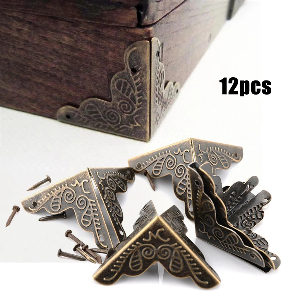 

Protector Case Box Corners Brackets Furniture Triangle With Screws 12pcs Alloy Carved Decor Decorative Practical