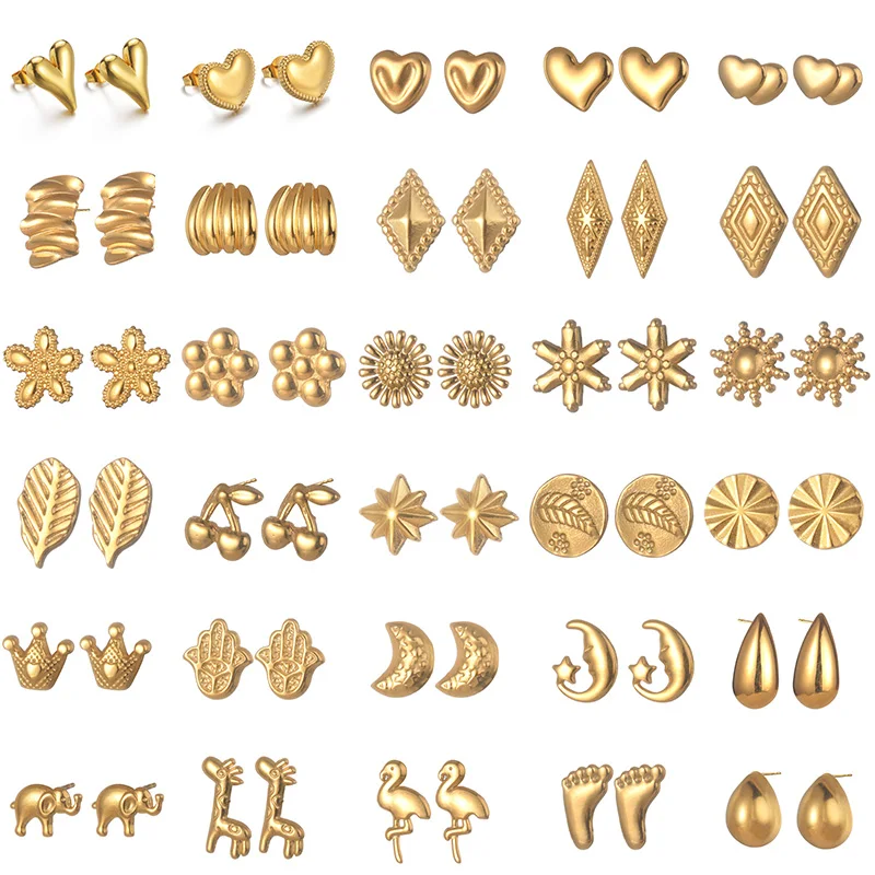 Nextvance Exquisite Small Cute Earrings Heart Moon Animal Stud Ear 18K Gold Plated Stainless Steel For Women Girl Jewelry Gifts