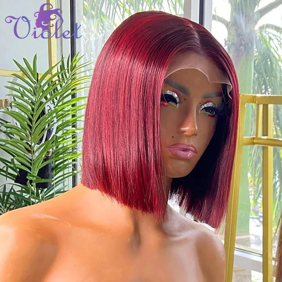 99J Burgundy Colored Bob Wigs 13x4 Lace Full Frontal Human Hair Wigs 150% 200% Density Straight Lace Frontal Bob Wigs Super Deal