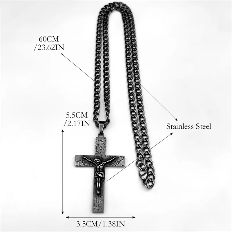 Lovely FAJA Christian Crucifix Bible Jesus Cross Necklace Stainless Steel Pendant Necklace Women Men Religious Prayer Jewelry