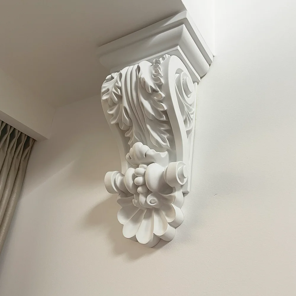 PU Gypsum High Quality  Pillar Head Lightweight Carved Bracket for Indoor Villa Wall Ceiling Architectural Home Decor