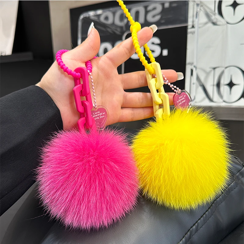 

Plush Keychain Fluffy Real Fox Fur Pom Poms Keyring Natural Fur Pompom Key Chain Pendant For Fur Women Keychain For Bags Charms