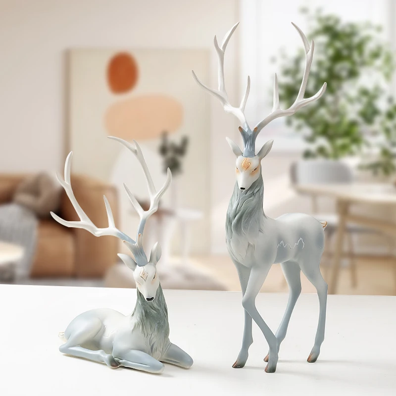 High End Deer Statue Reindeer Figurines Resin Sculpture For Living Room Luxury Home Decoration Nordic Tabletop Ornaments New