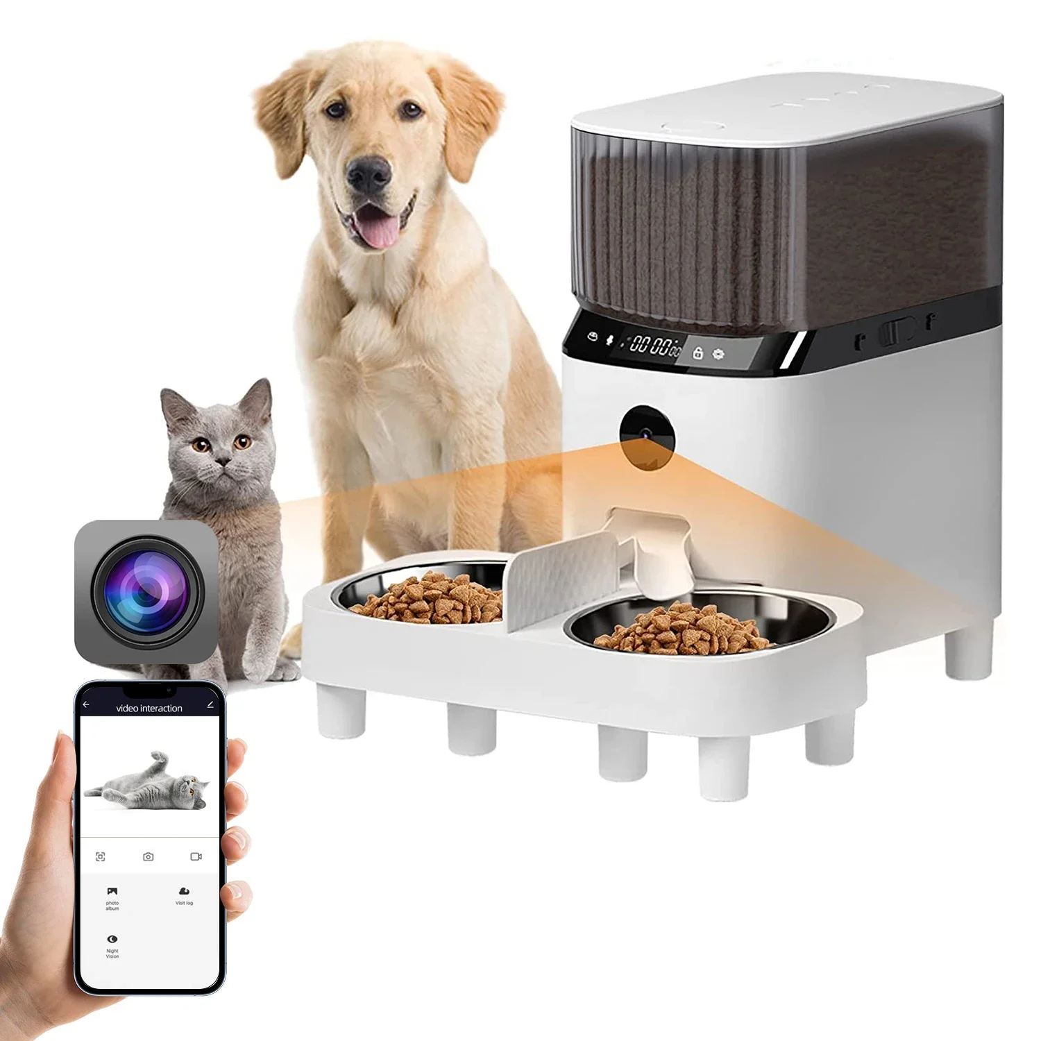 Comedero inteligente automático del gato del perro del animal doméstico de las placas dobles del material del ABS de alta calidad 5L con la cámara