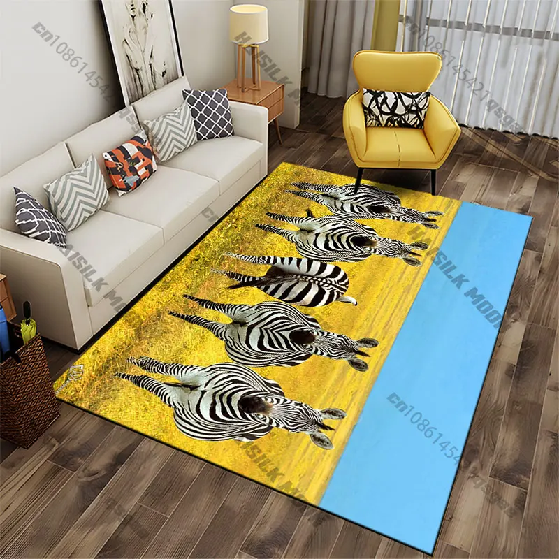 Zebras standing in golden field carpet Yoga living room room decor children's crawling mat doormat area rug games mat