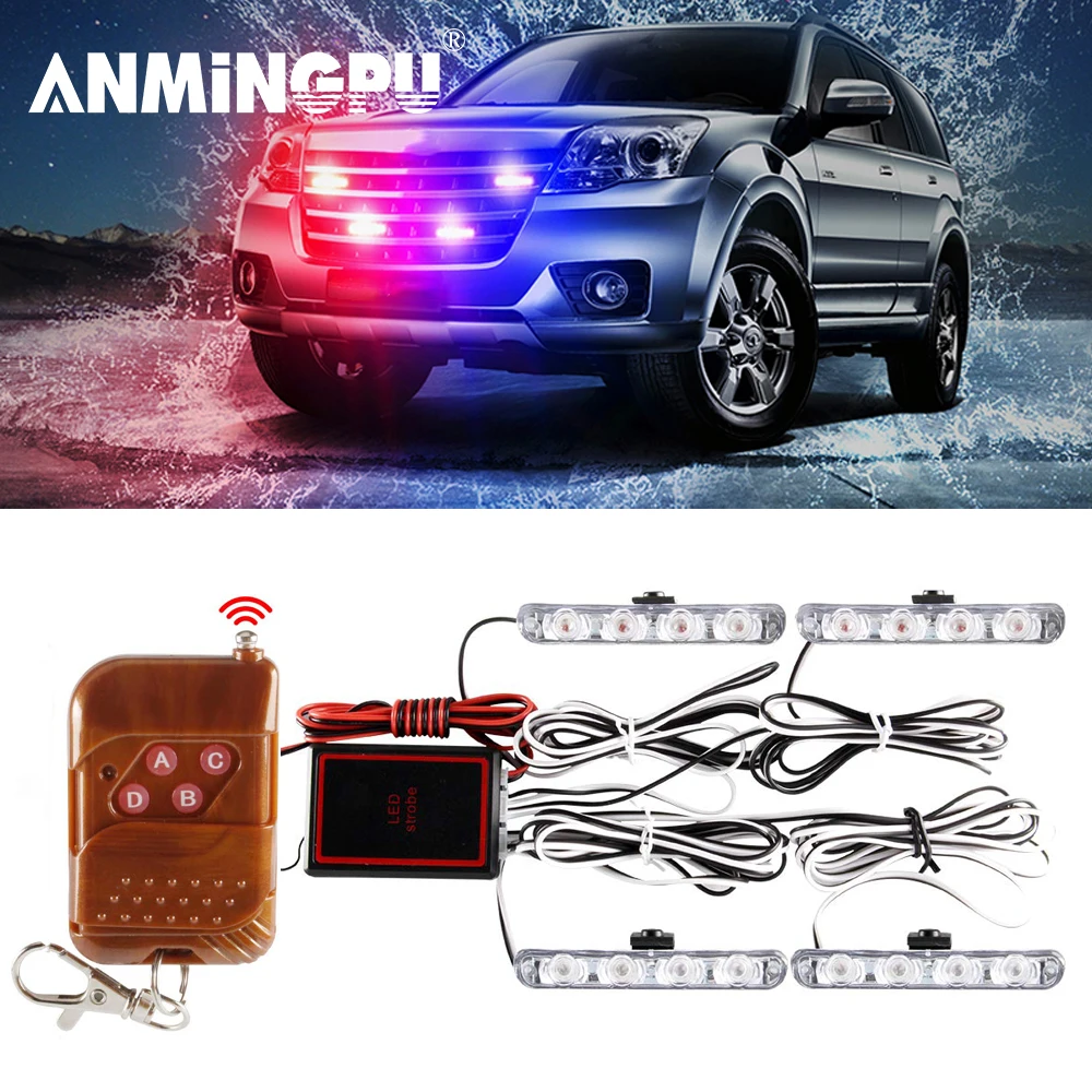 

ANMINGPU 12V Warning Grille Lights Strobe Red Blue Emergency Caution Flash Light For Car Truck DRL Ambulance Police Lights