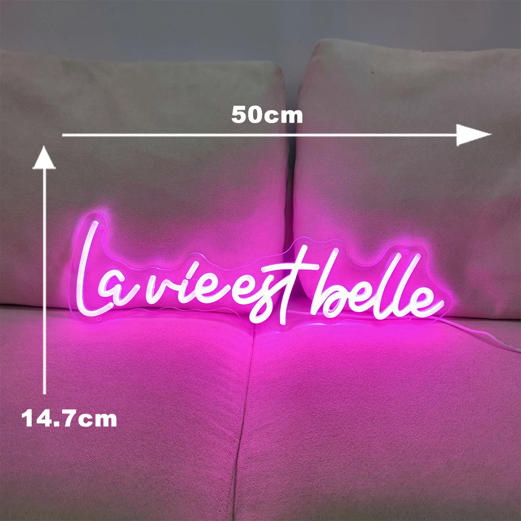 Sinal de Néon LED para Café e Sala de Escritório, Parede, Decoração de Festa, Luz LED, La Vie Est Belle, Rosa, Quarto