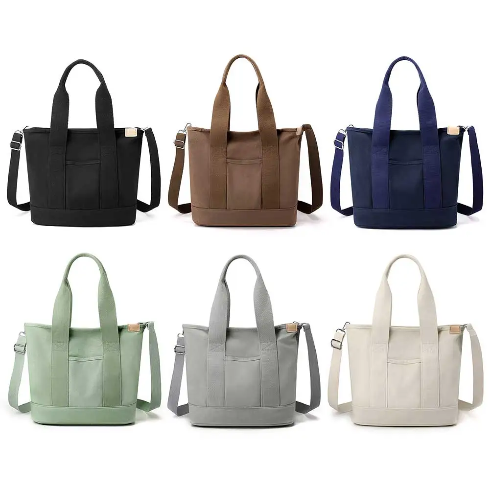 

Women Crossbody Bag Large Capacity Canvas Handbag Solid Color Adjustable Strap Multi-compartment Lightweight for Office Travel