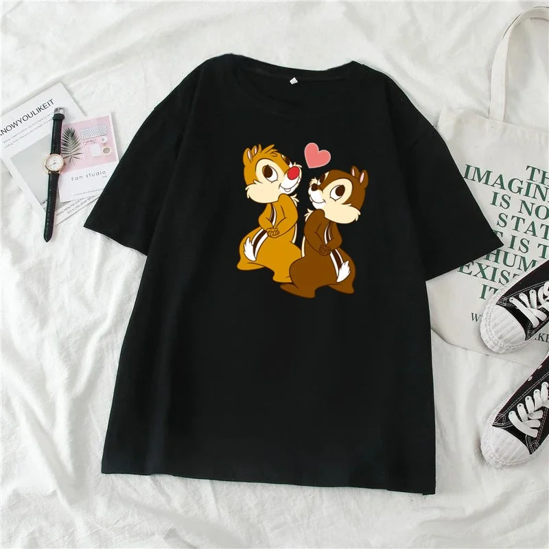 

Women's Casual round Ne ort Sve T-irt Cute Cartoon Squirrel Print Thin Loose Fit Bla T-irt for Summer