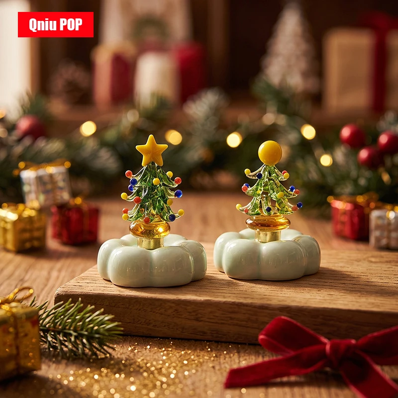 Rotating Glass Mini Christmas Tree Craft Ornament Car Desktop Decor Xmas Holiday Souvenir Gift