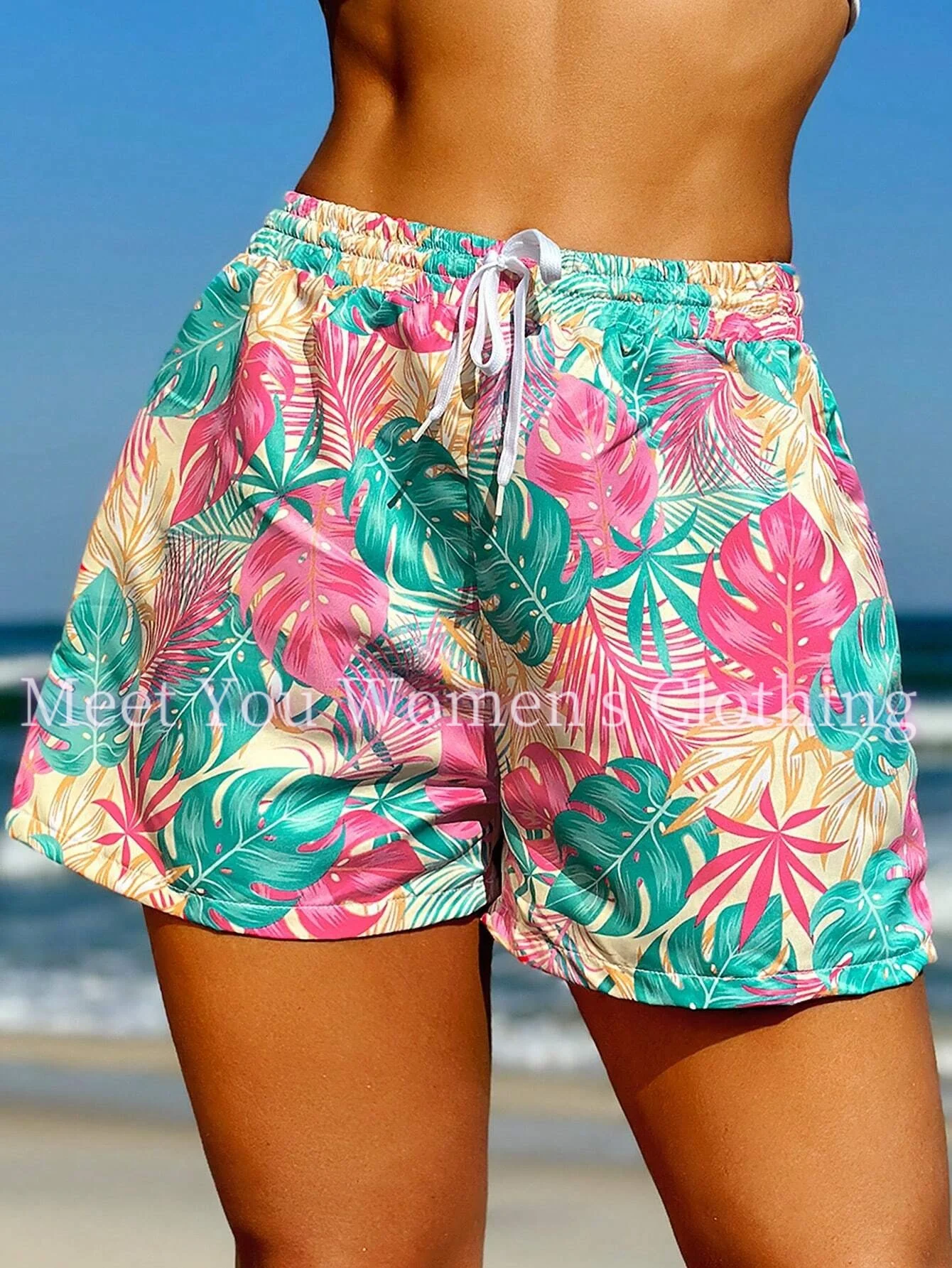 Women American Flowers Printing Short Pants Hawaiian Beach Shortslady Seaside Beach Casual Shorts Women Clothing