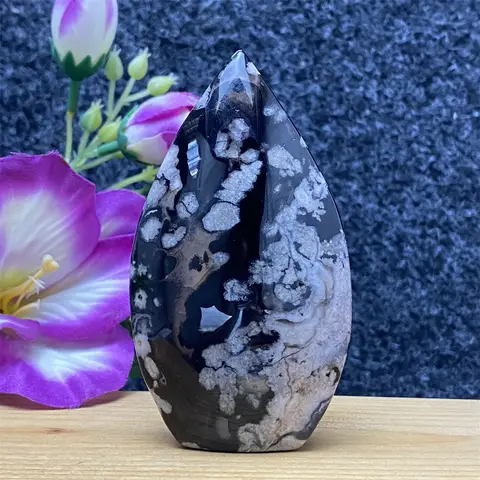 Ágata preta natural flor de cereja ornamentos, Reiki Healing Crystal Tower, Feng Shui Home Decoration, Bruxaria