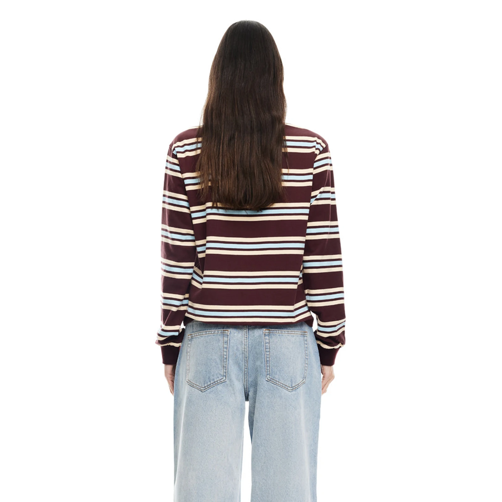 Combhasaki Women Y2K Vintage Striped T-Shirt Contrast Color Long Sleeve Lapel Neck Half Button-up Aesthetic Casual Pullover Tops image 2