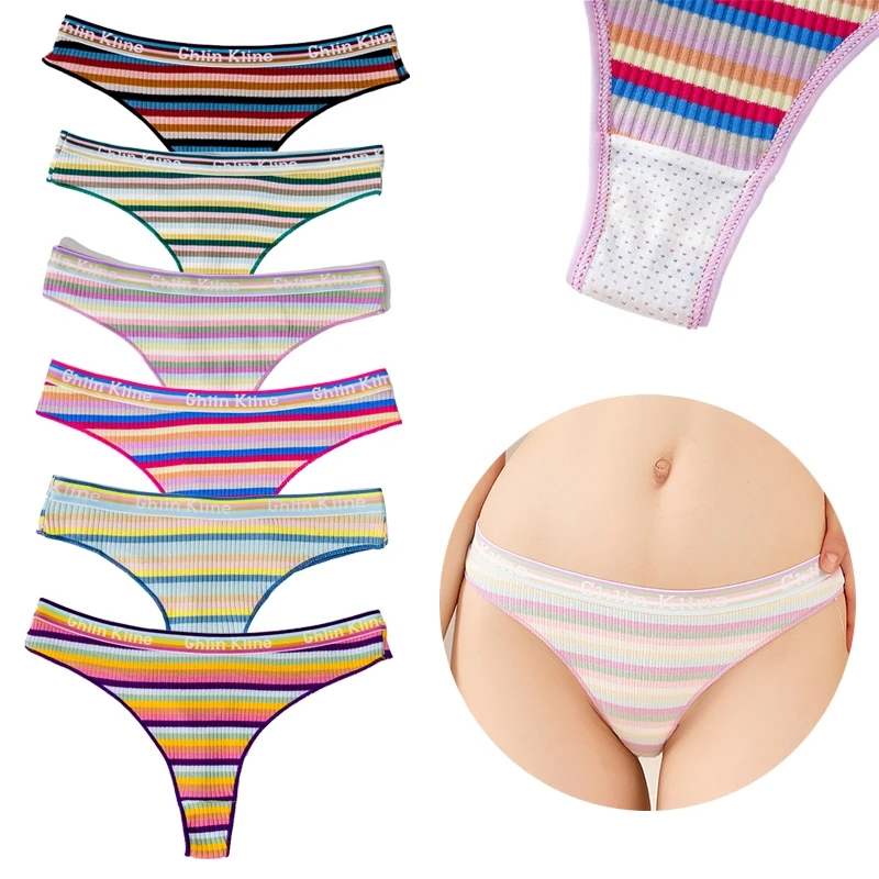 Sexy Female Mini Thong Low Rise Woman Clothing Hipster Letter Belt Girl String Colorful Stripped Plus Size Lingereie Underwear