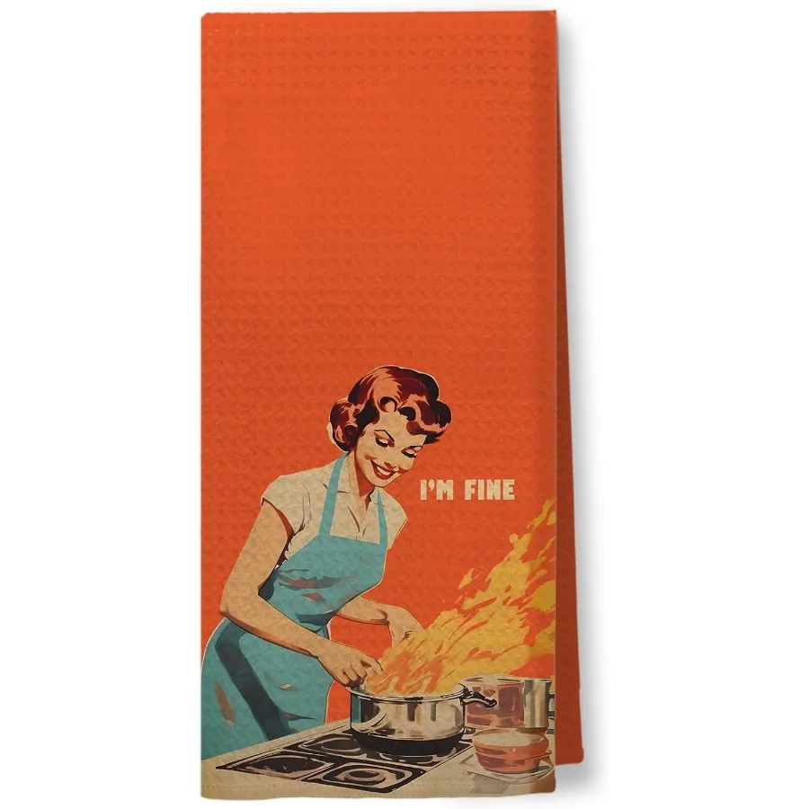 

Я в порядке Забавные кухонные полотенца для приготовления пищи 50-х годов Ретро домохозяйка Декоративное блюдо Чайные полотенца Современный саркастический юмор середины века Рука до