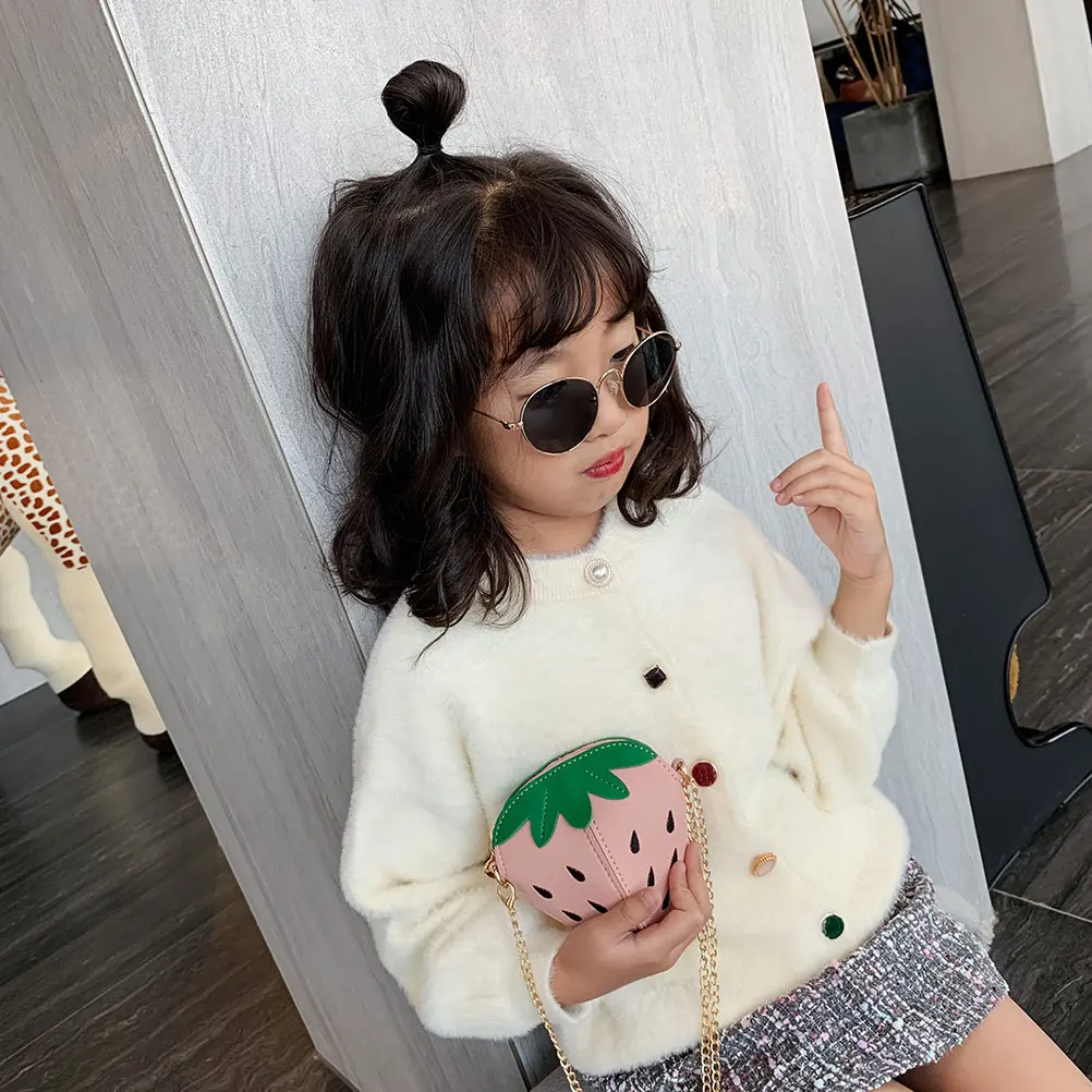 

Lovely Crossbody Strawberry Shaped Chain Belt Pink Allowance Purse Shoulder Clutch Bag With Zipper Functional Accessories