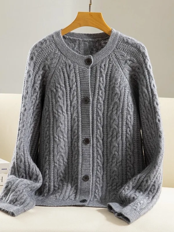 

Корейский ретро витой вязаный открытый кардиган, женский осенне-зимний повседневный свободный теплый элитный свитер, подходящий для всех свитеров