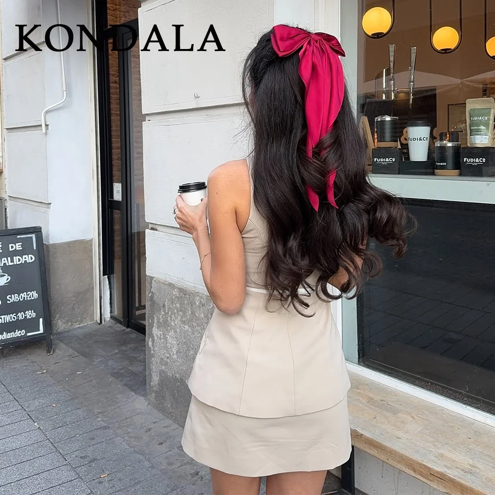 فساتين KONDALA 2025 للربيع والصيف ملابس الشارع النسائية موضة أنيقة وشاحات ضيقة ورقبة دائرية بدون أكمام فساتين قصيرة أنيقة للسيدات #3