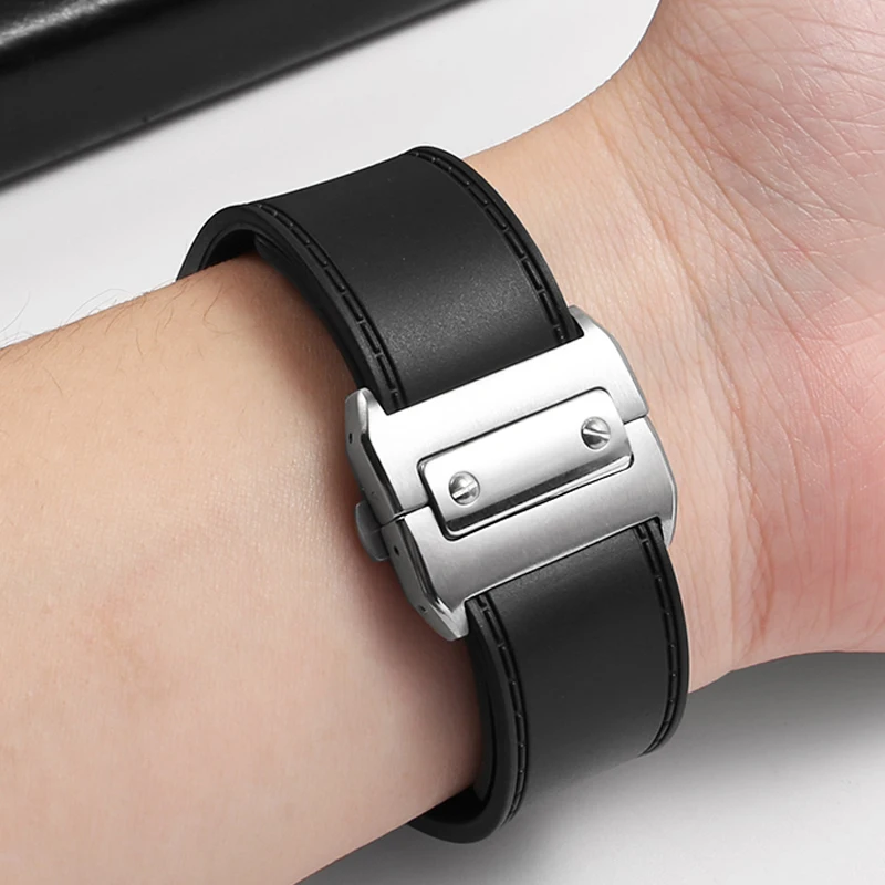 ل كارتييه كبير سانتوس ساندوز سانتوس 100 سيليكون حزام الساعات مقاوم للماء الرجال حزام ساعة مطاطي اكسسوارات 23 مللي متر 25 مللي متر سوار