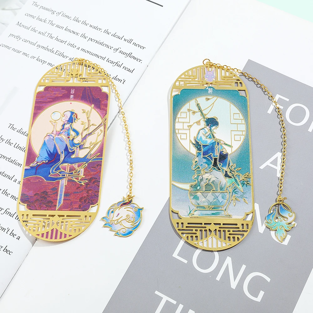 Genshin Impact Game Book Marks Xiao And Venti Figure Hollow Metal Bookmarks for Game Fans Collection Gift Book Accessory