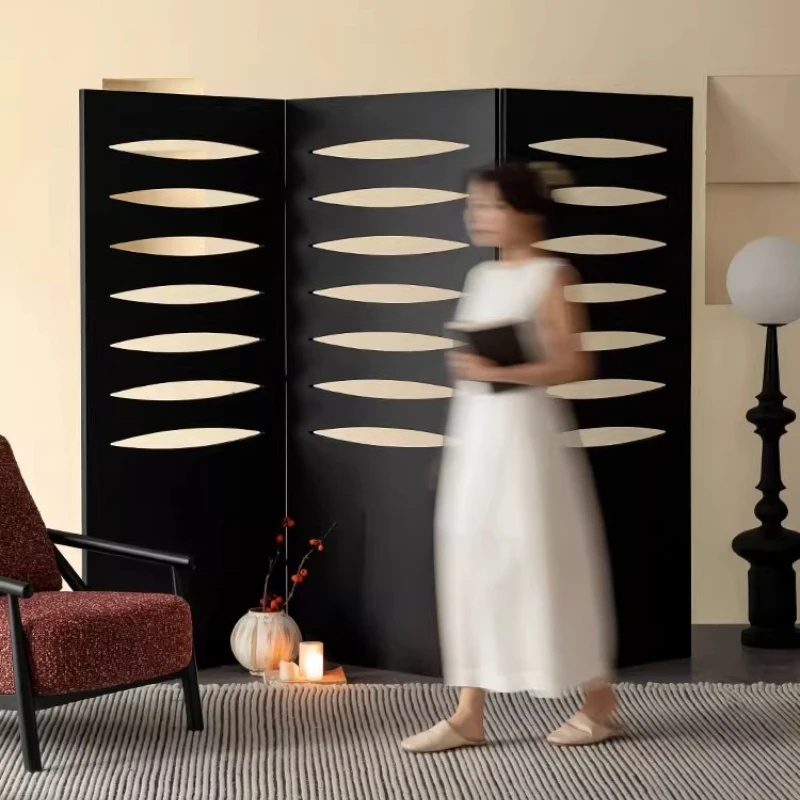 

Screen Modern minimalist black solid wood foldable mobile living room background wall bedroom screen