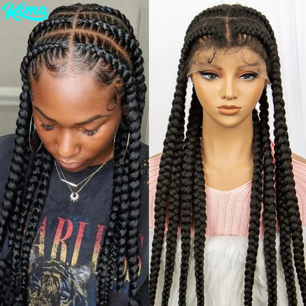 Kima Full Lace Frontal Wig Synthetic Cornrow Braided Wigs 8 Dutches For Black Women