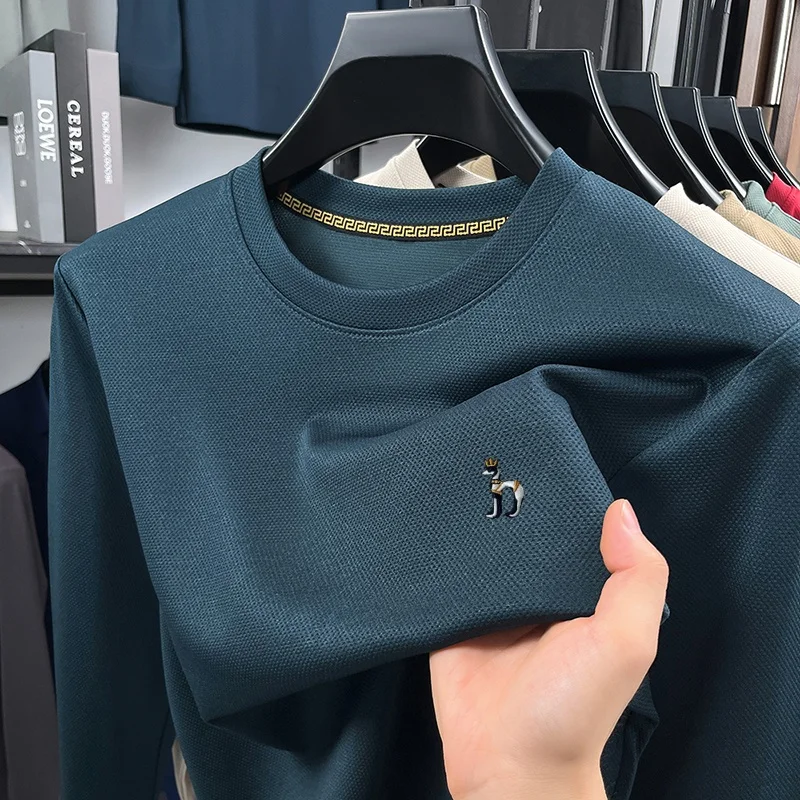 Hochwertiges Herren-Luxusmarken-Frühlings-Langarm-T-Shirt mit Rundhalsausschnitt, Cartoon-Stickerei, weicher Pullover, Freizeit-Herrenbekleidung