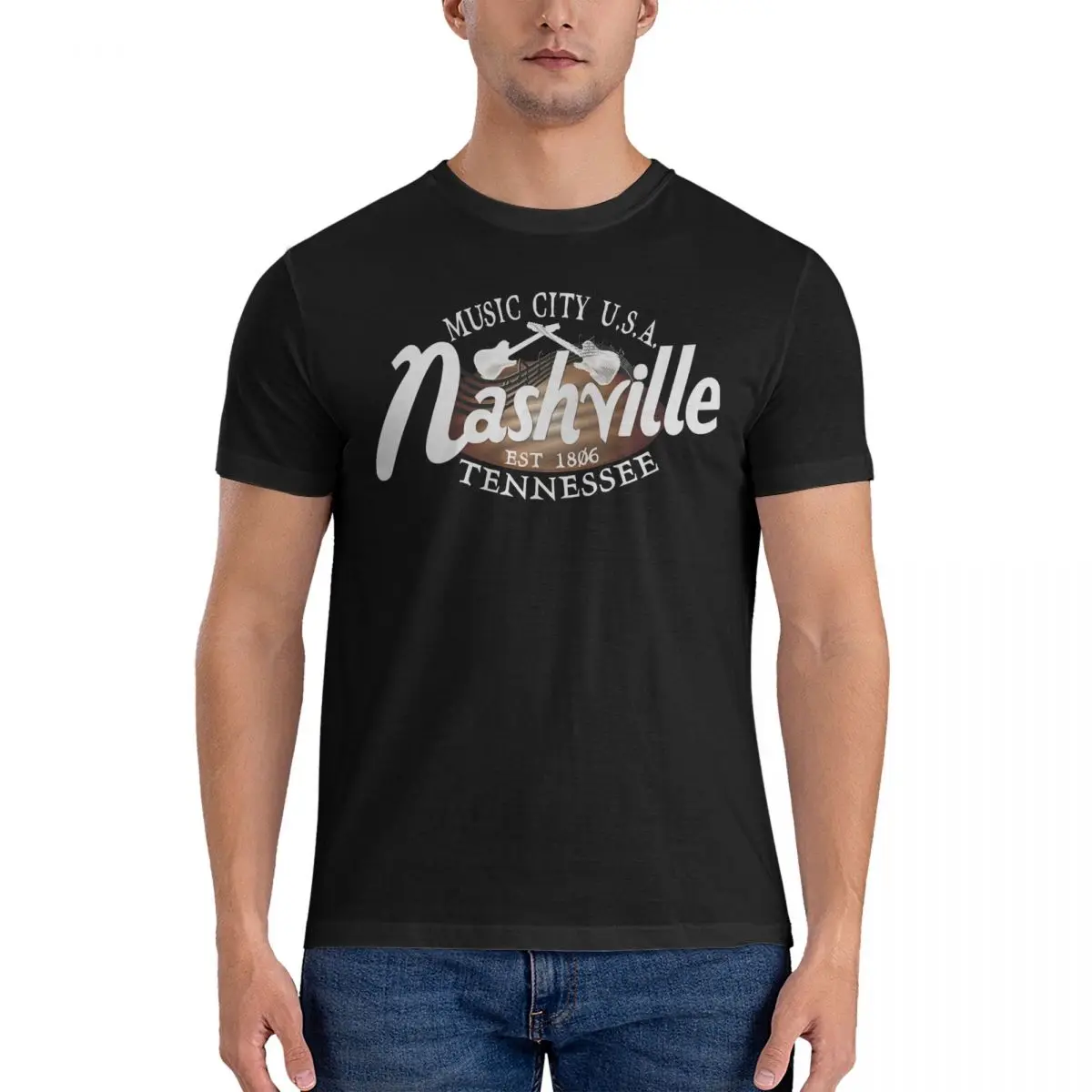 Nashville TN Vintage Music City USA EST 1806 Men T Shirts Rockabilly Vintage Vintage Tees Short Sleeve Crewneck T-Shirts